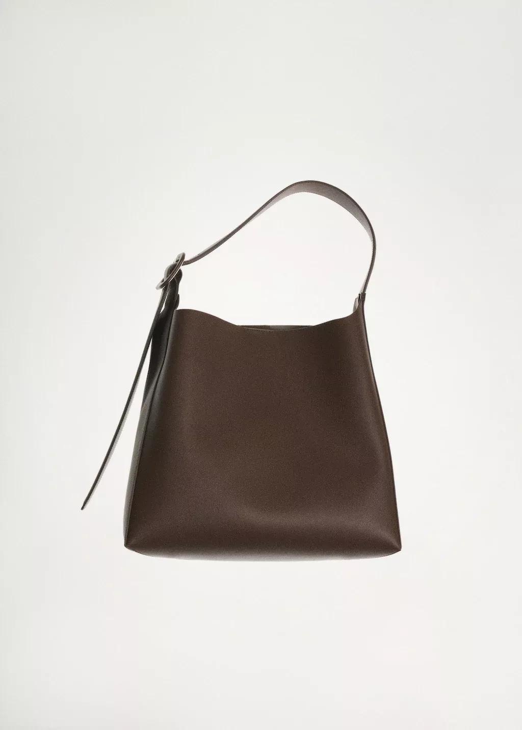 Brown Shopper Bag With Buckle, Dark Brown, large image number 5
