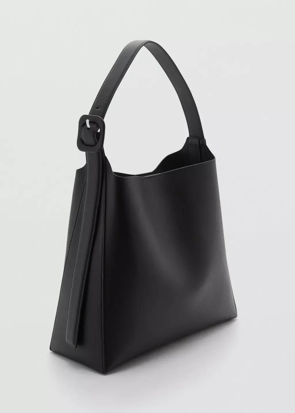 Black Shopper Bag With Buckle, , medium