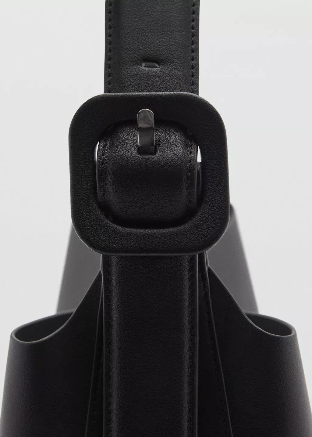 Black Shopper Bag With Buckle, Black, large image number 1