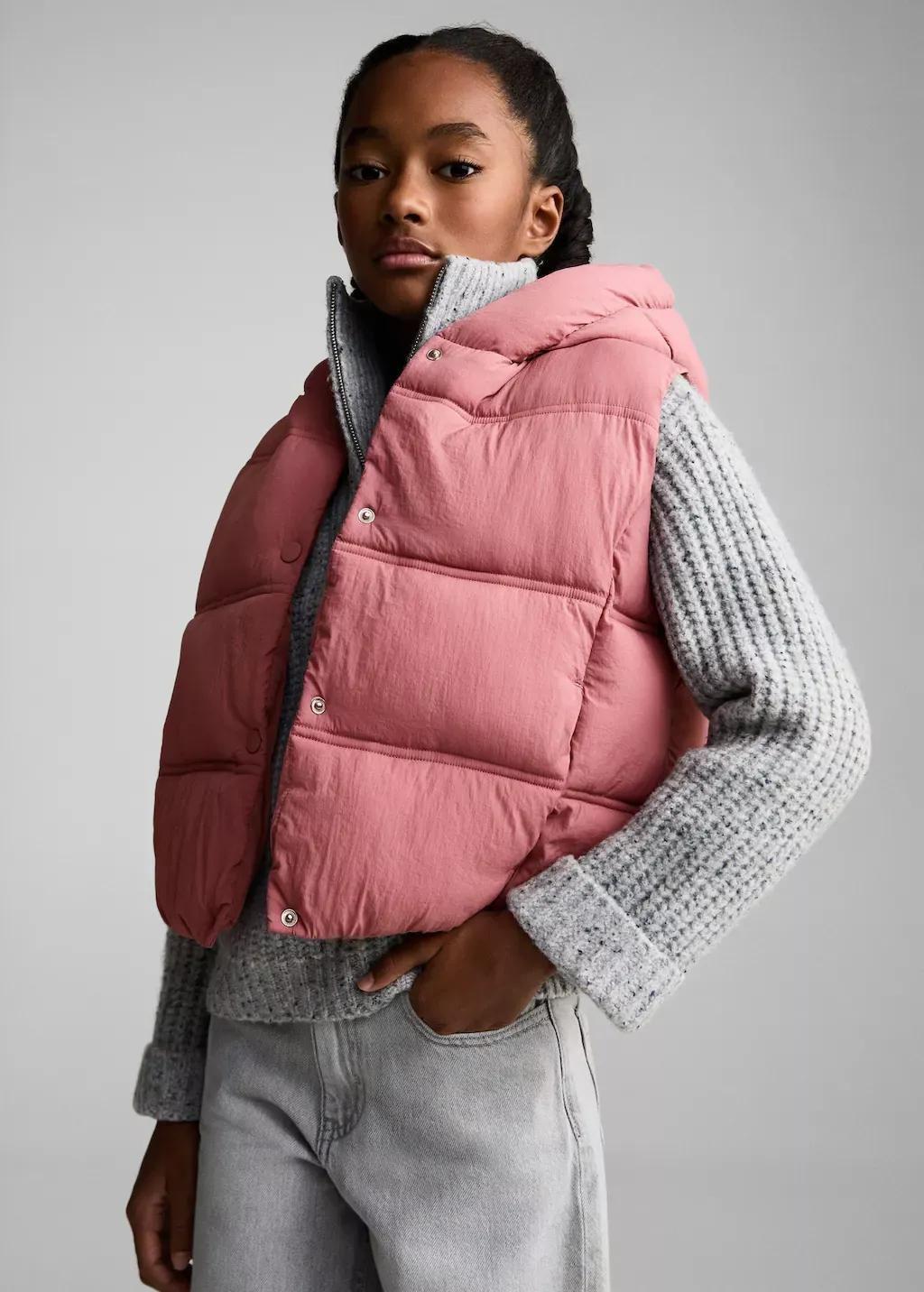Pink Quilted Gilet With Hood, Kids Girl, , large image number 0