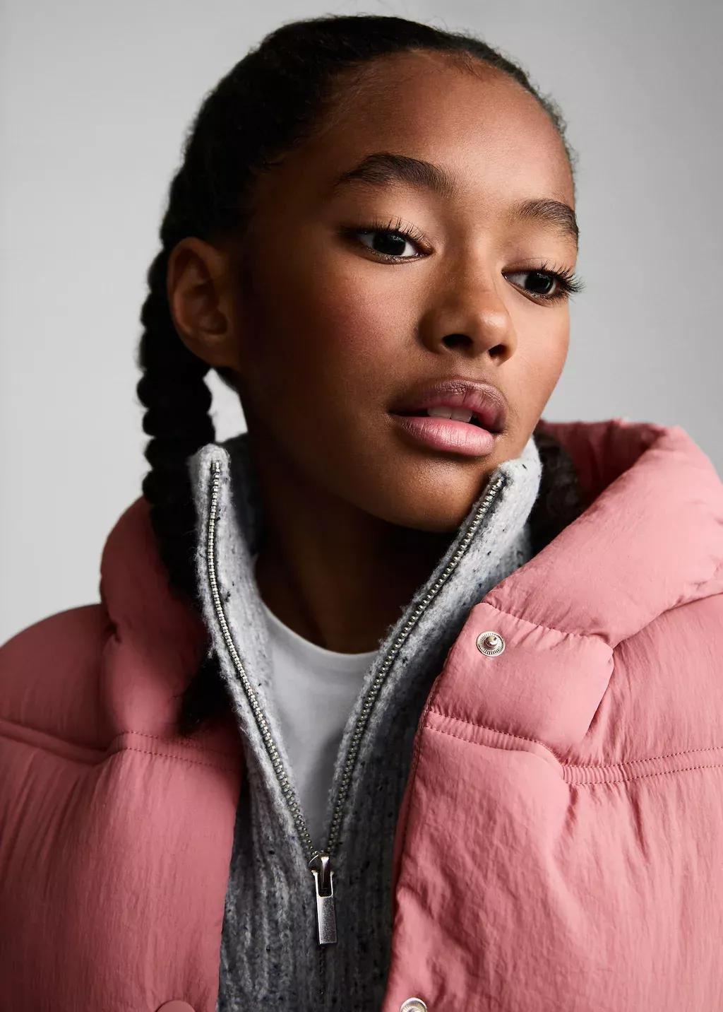 Pink Quilted Gilet With Hood, Kids Girl, , large image number 1