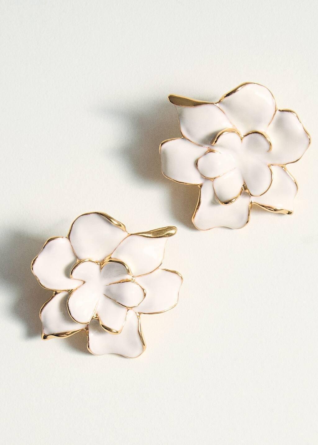 Beige Double-Flower Earrings, Light Beige, large image number 1