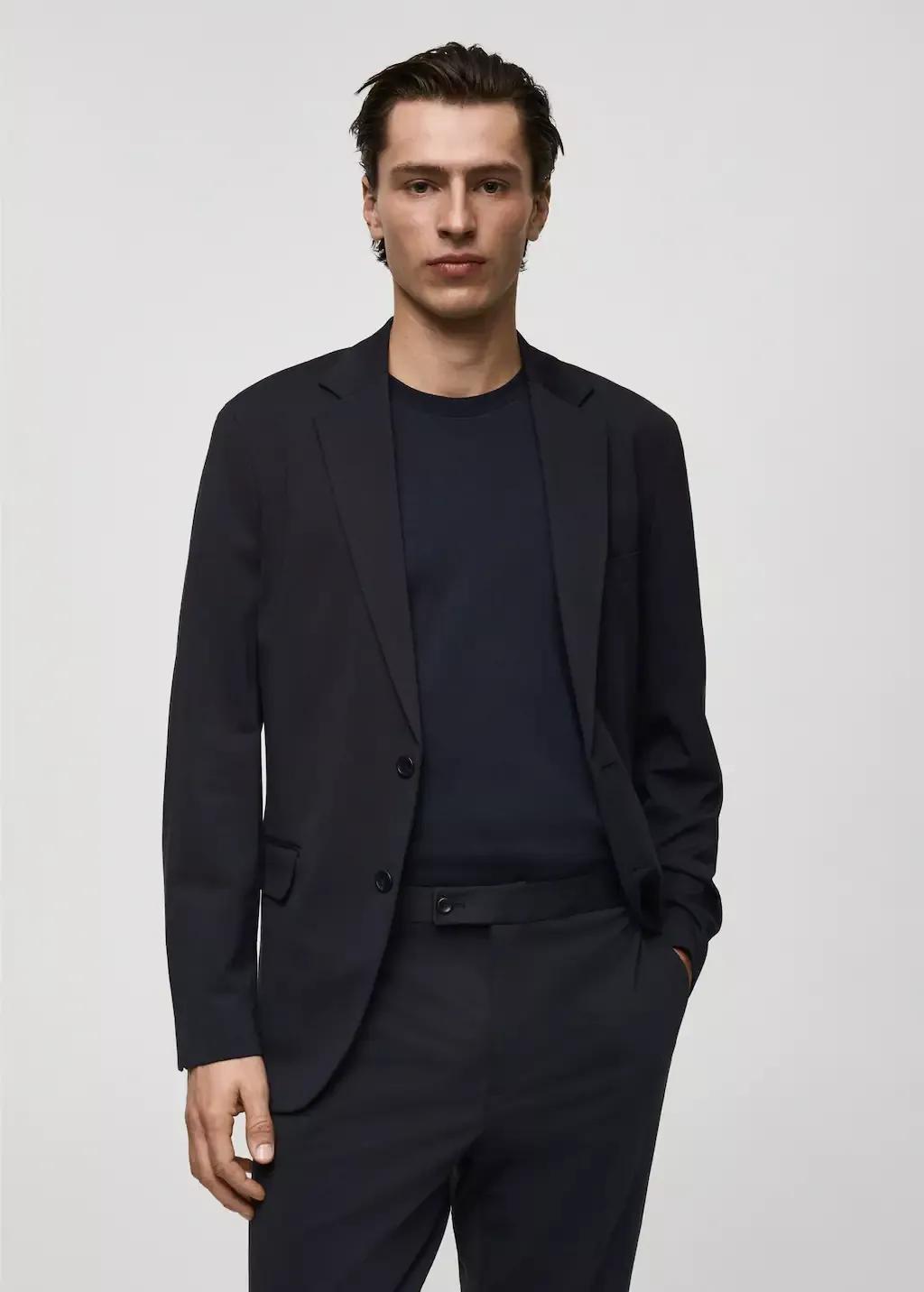 Navy Plain Suit Blazer, , large image number 0