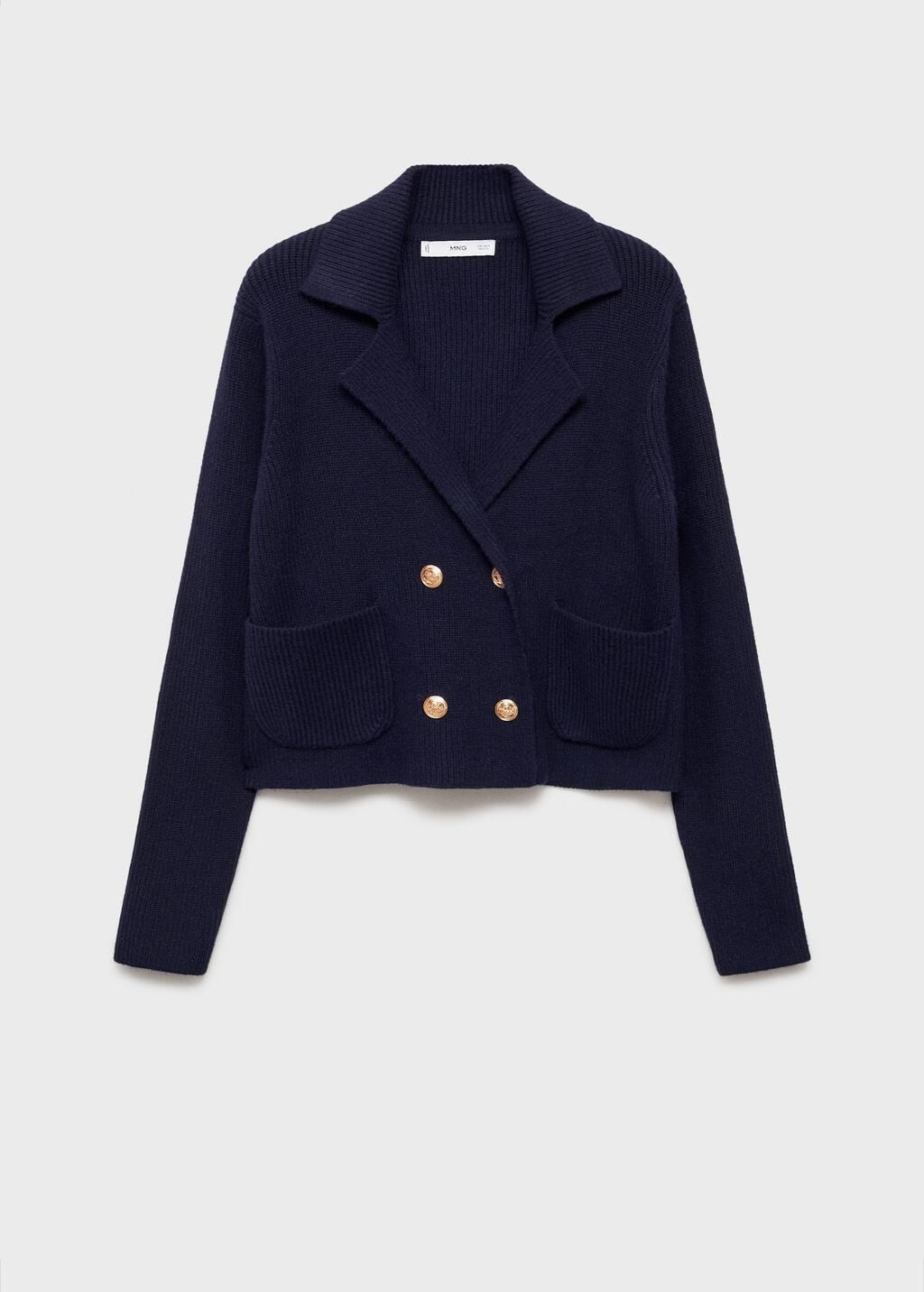 Navy Double-Breasted Knitted Jacket, , large image number 2