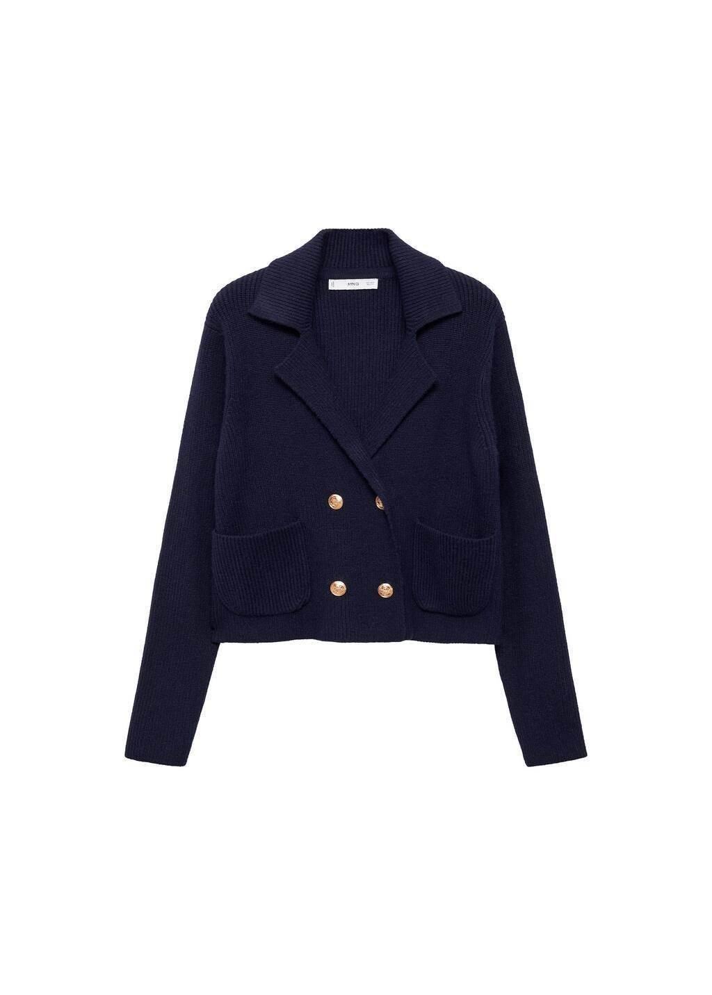 Navy Double-Breasted Knitted Jacket, , large image number 4