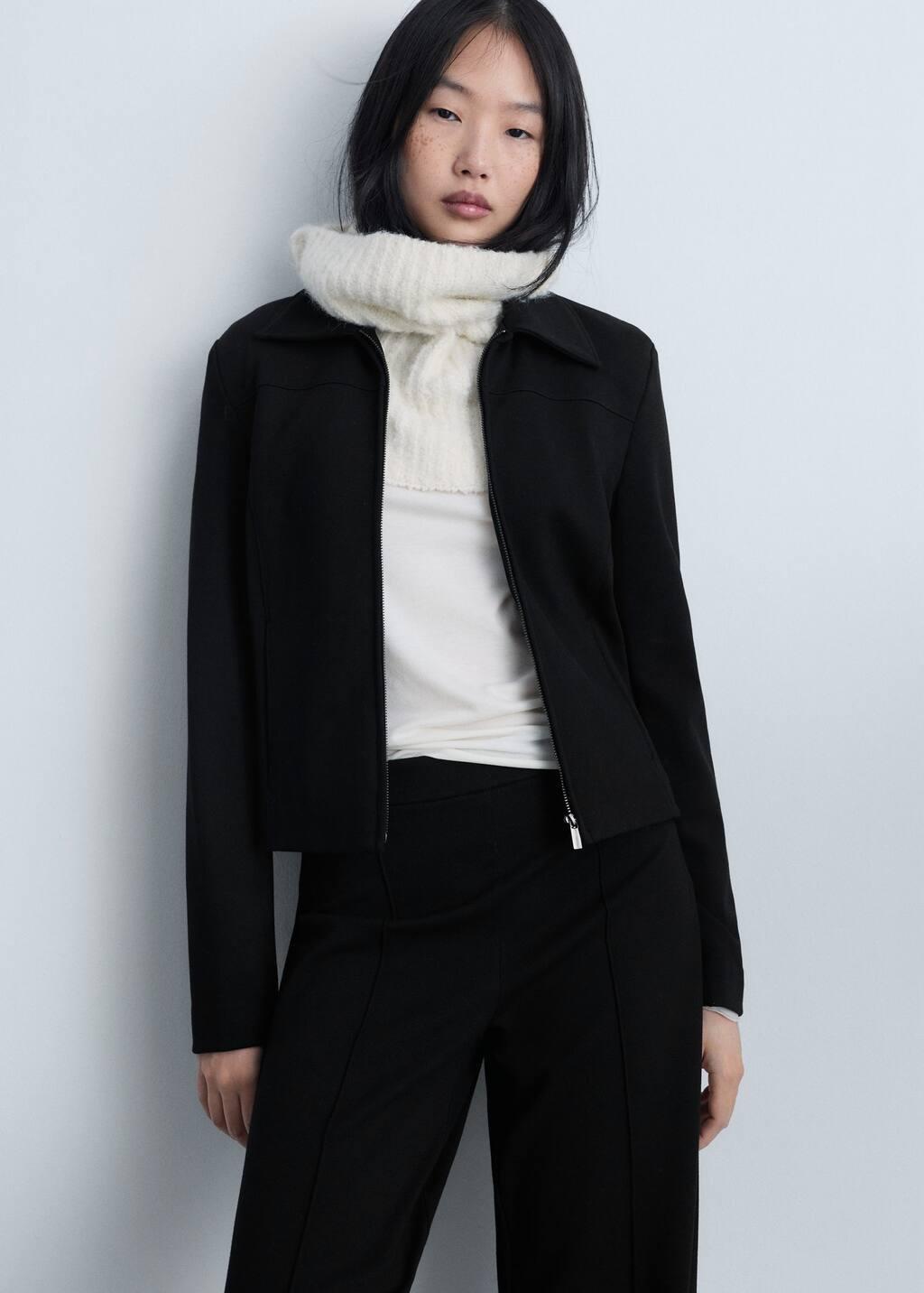 Black Wideleg Trousers With Slits, , large image number 1