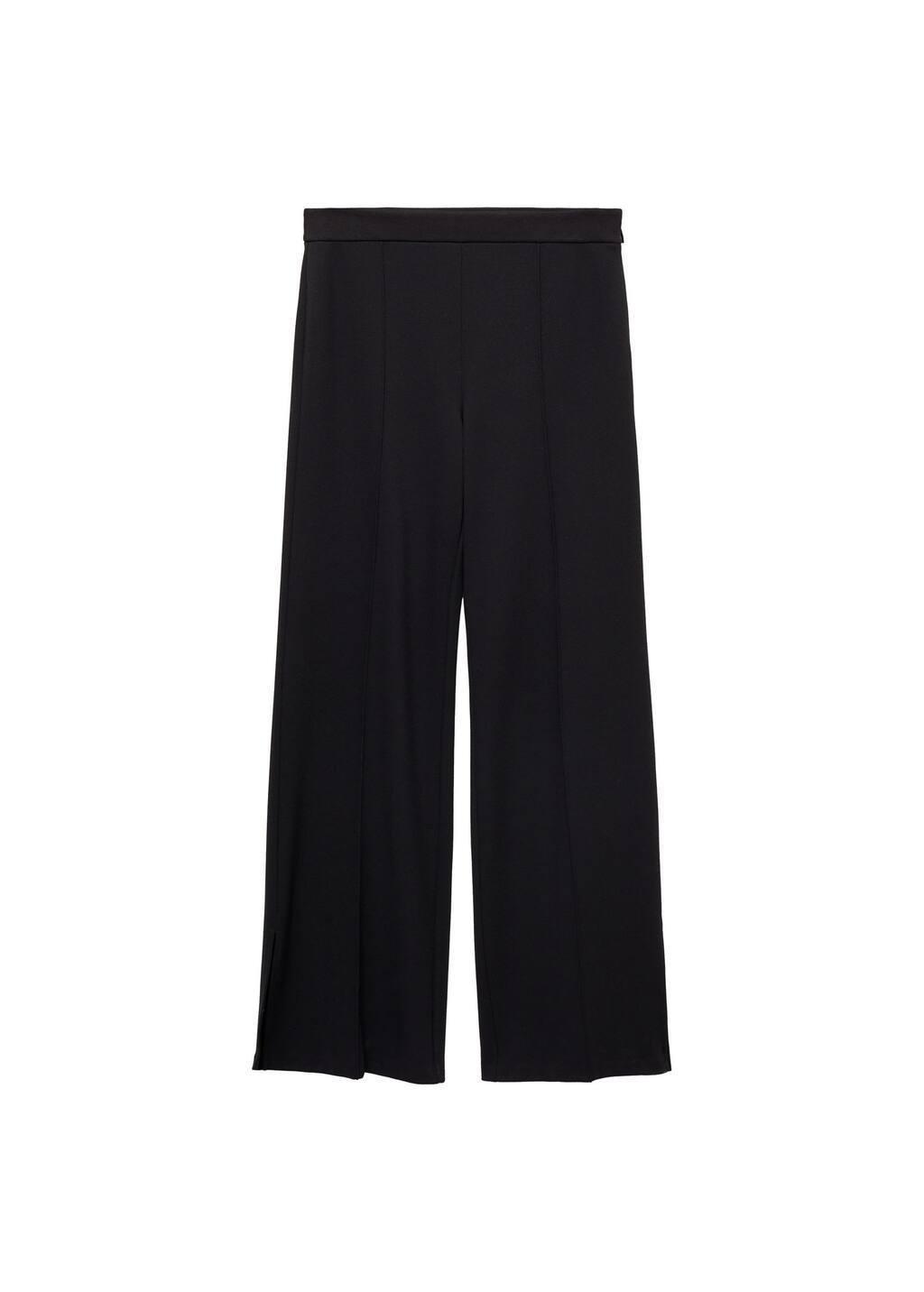 Black Wideleg Trousers With Slits, , large image number 4