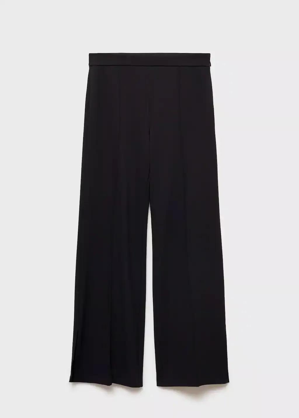 Black Wideleg Trousers With Slits, , large image number 5