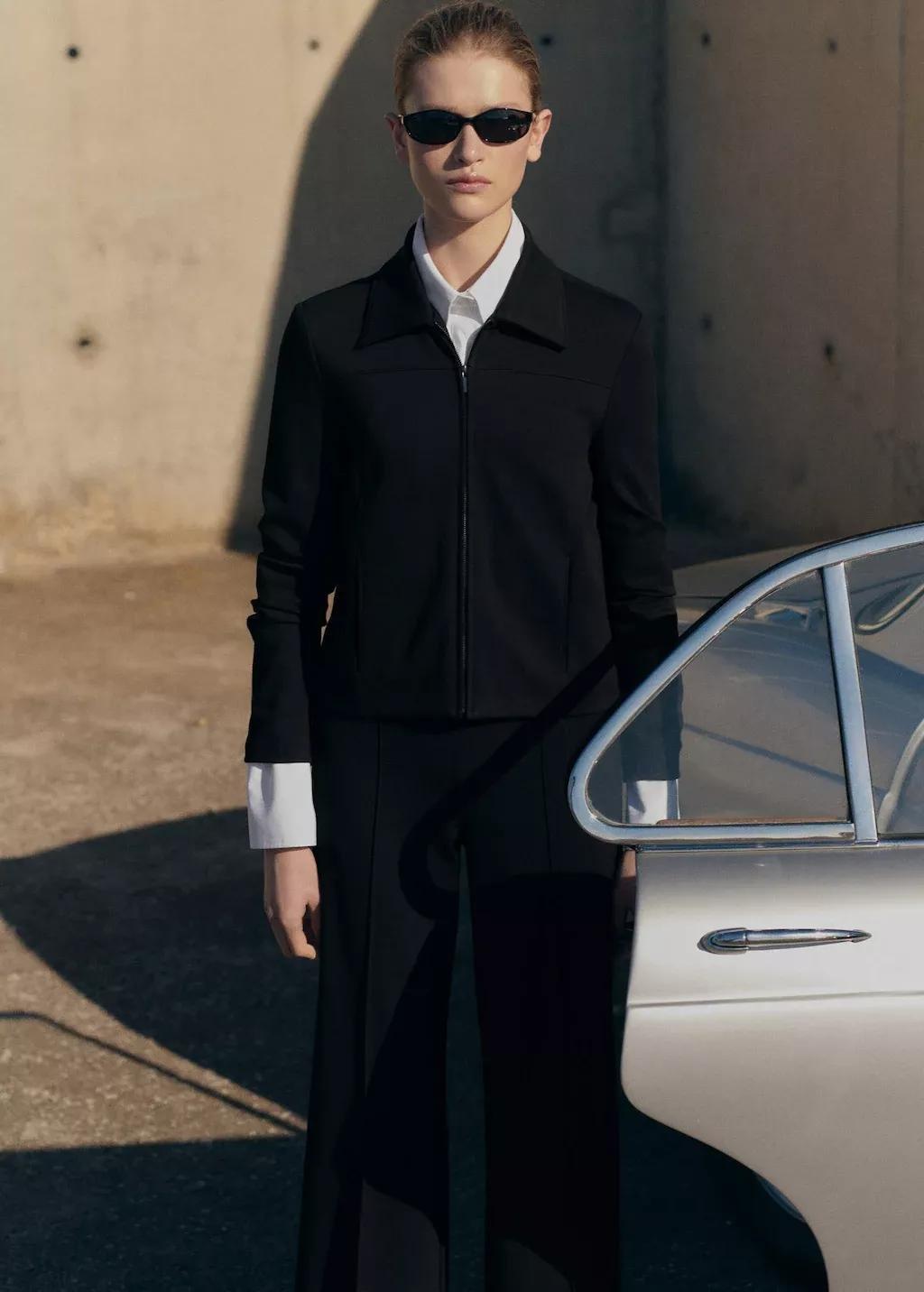 Black Wideleg Trousers With Slits, , large image number 7