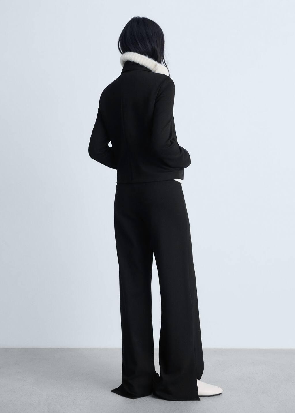 Black Wideleg Trousers With Slits, , large image number 8