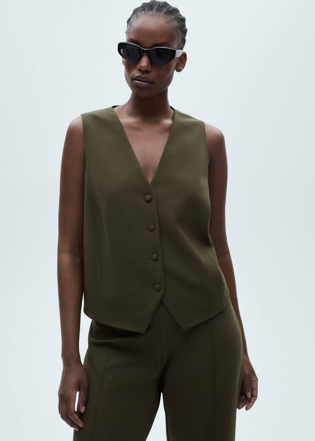 Khaki Suit Waistcoat With Buttons, , large image number 5