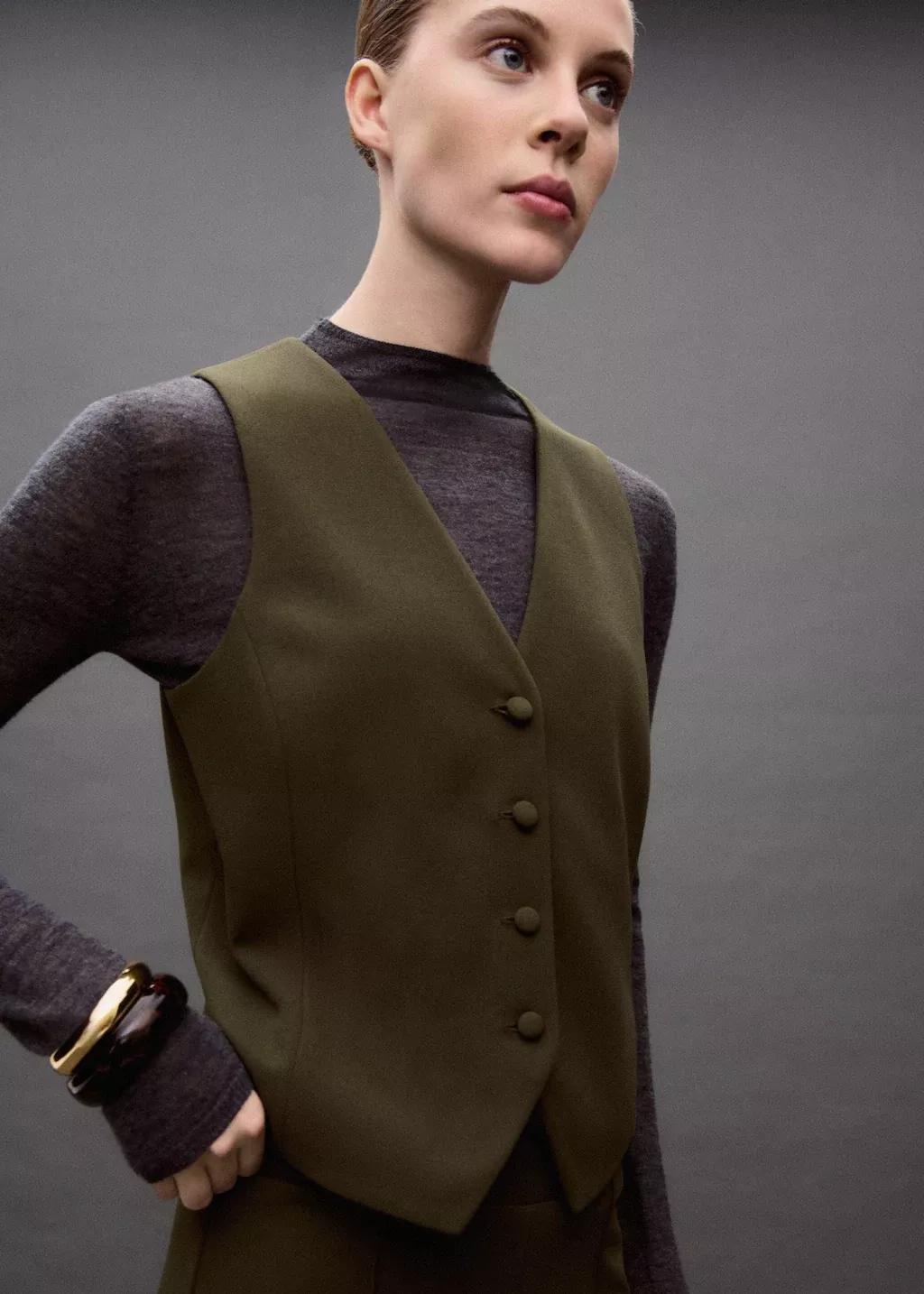 Khaki Suit Waistcoat With Buttons, , large image number 8