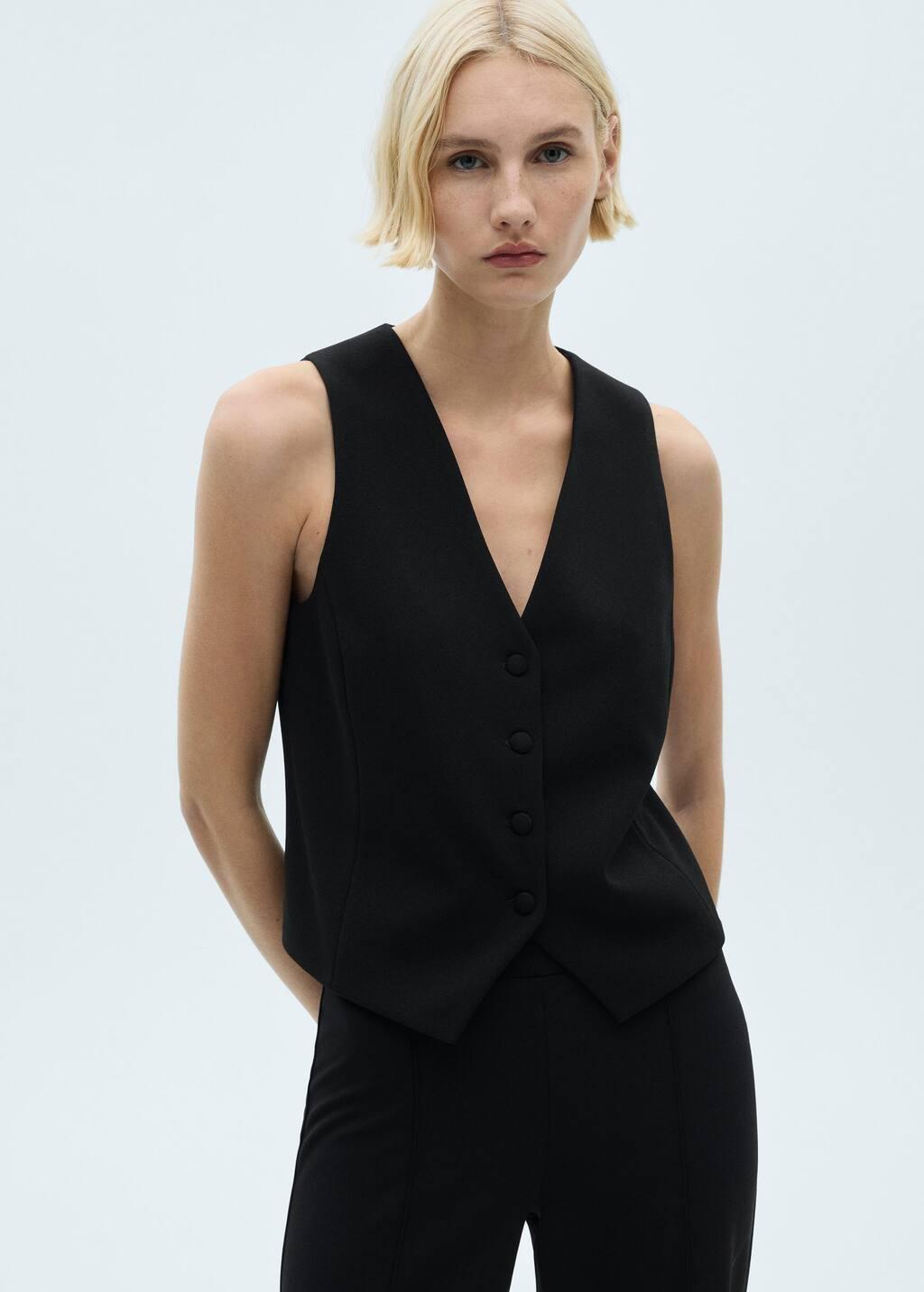 Black Suit Waistcoat With Buttons, , large image number 0