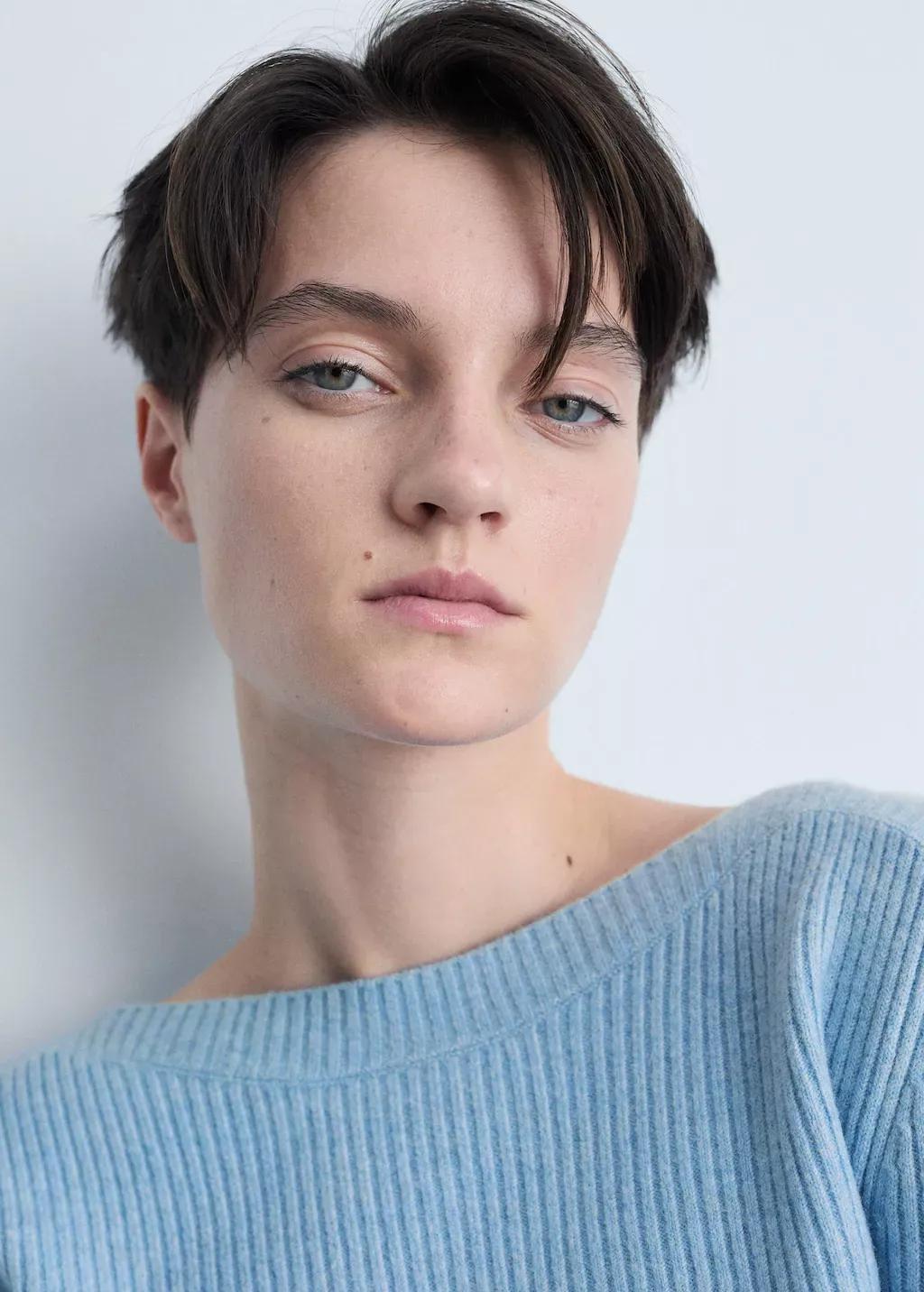Blue Lt-Pastel Boat Neck Ribbed Sweater, , large image number 1