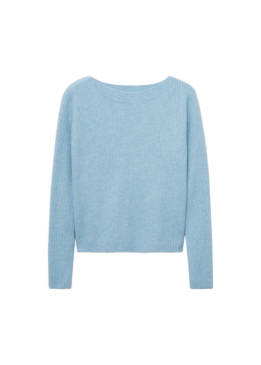 Blue Lt-Pastel Boat Neck Ribbed Sweater, , large image number 3