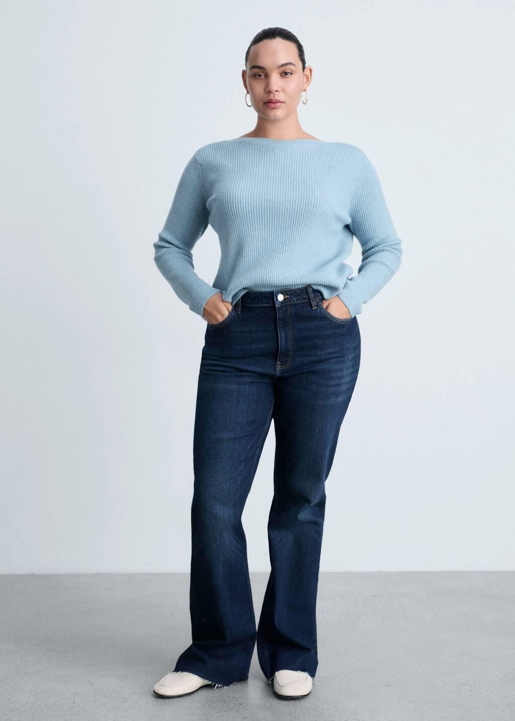 Blue Lt-Pastel Boat Neck Ribbed Sweater, , large image number 5