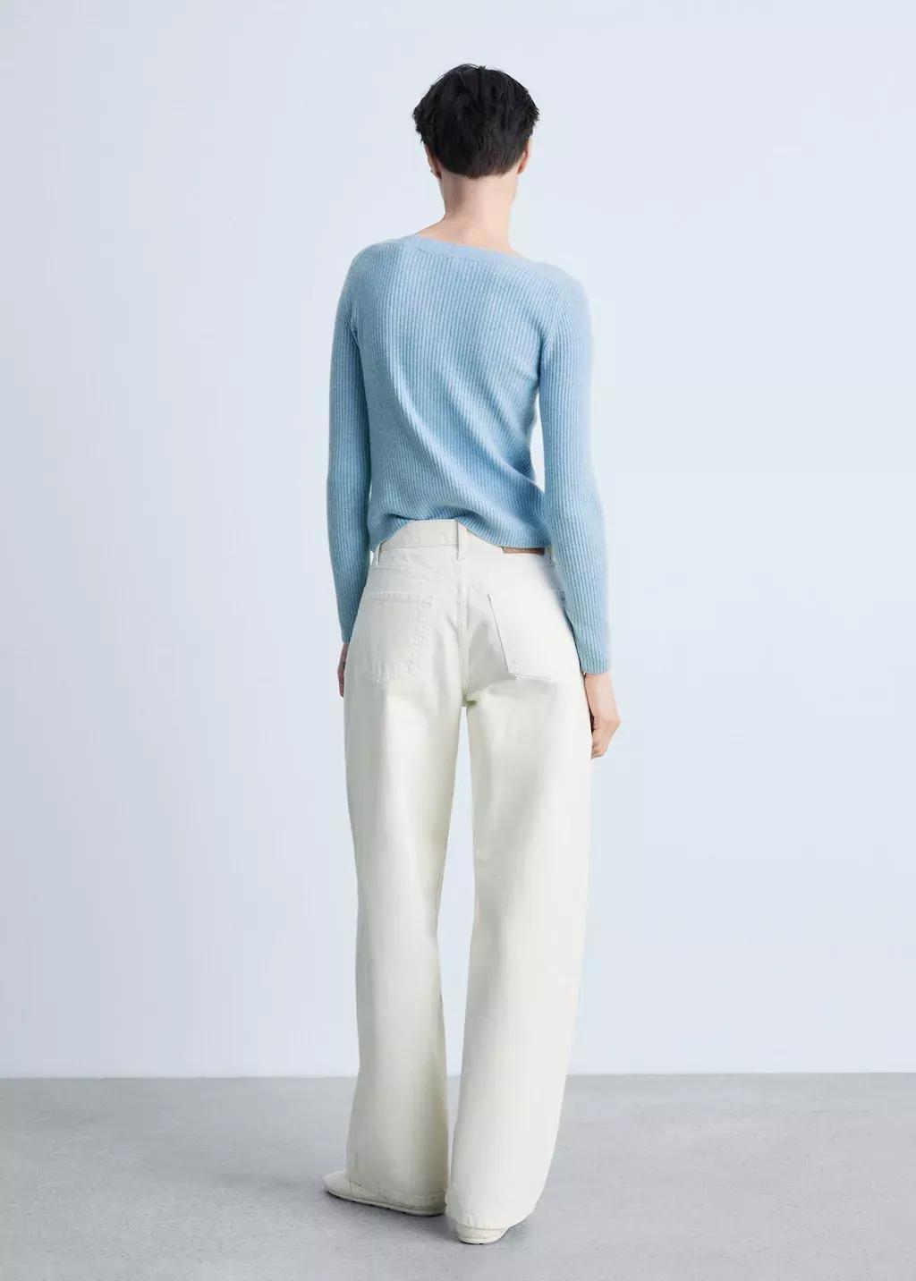 Blue Lt-Pastel Boat Neck Ribbed Sweater, , large image number 6