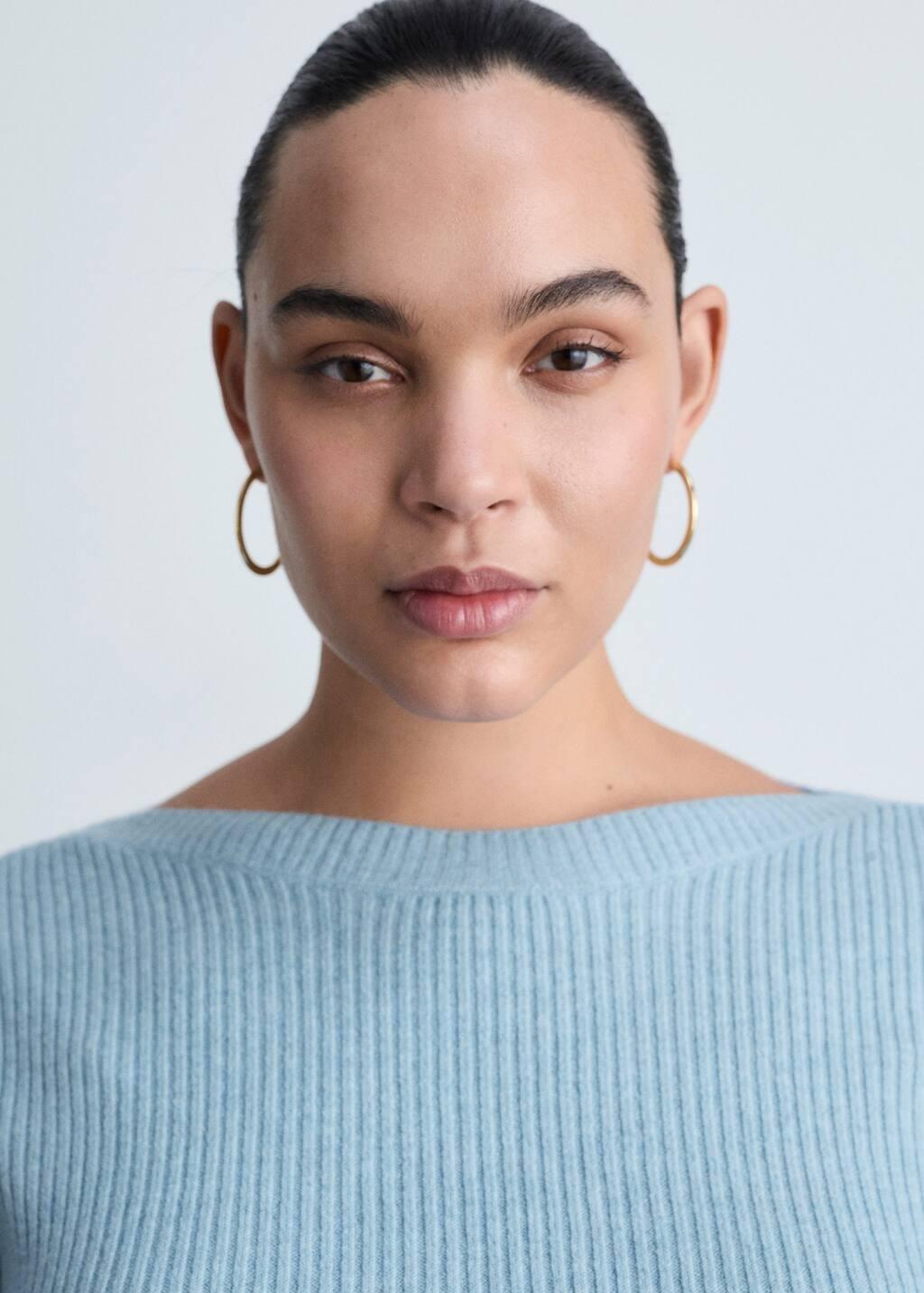 Blue Lt-Pastel Boat Neck Ribbed Sweater, , large image number 7