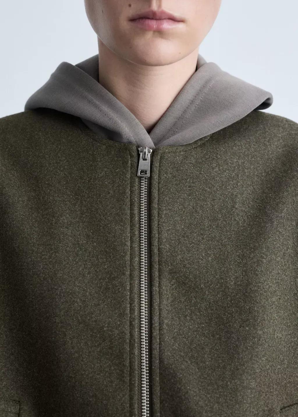 Khaki Gathered Bomber Jacket, , large image number 1