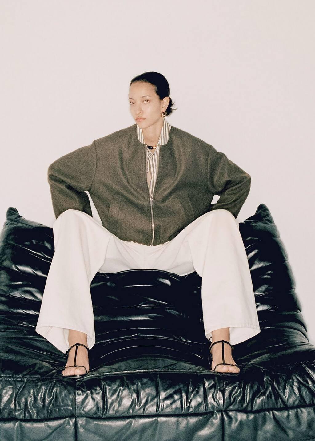 Khaki Gathered Bomber Jacket, , large image number 3
