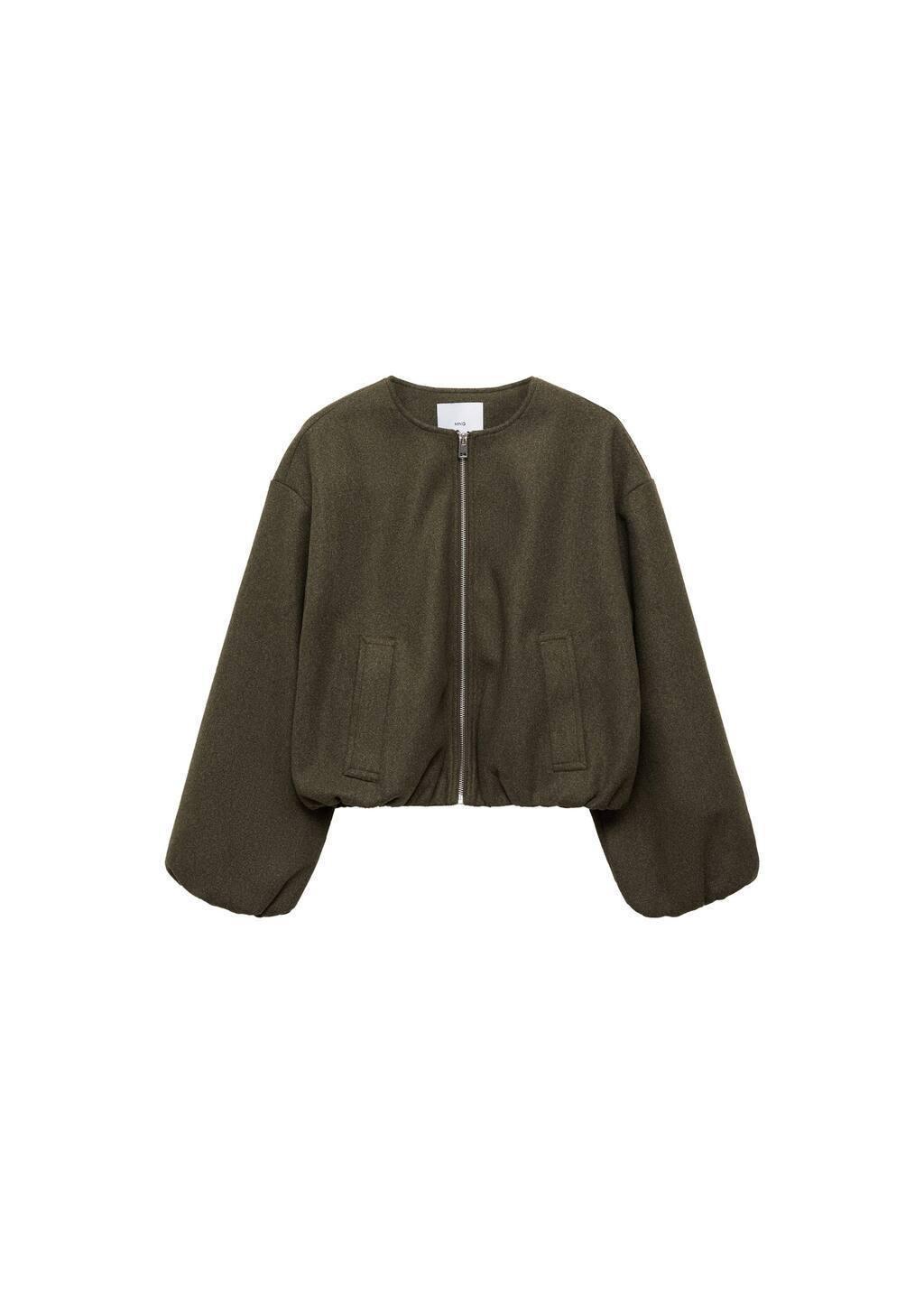Khaki Gathered Bomber Jacket, , large image number 4