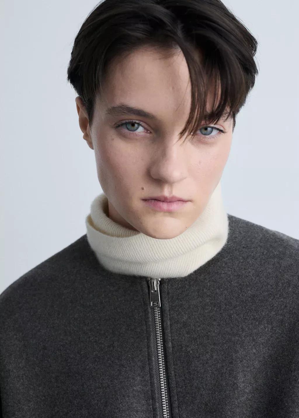 Grey Gathered Bomber Jacket, , large image number 1