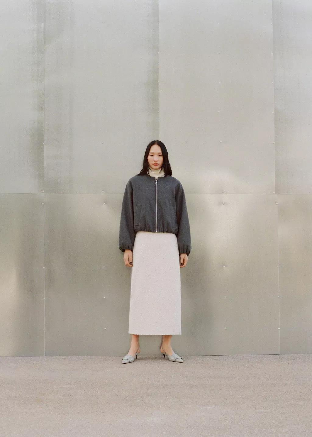 Grey Gathered Bomber Jacket, , large image number 2