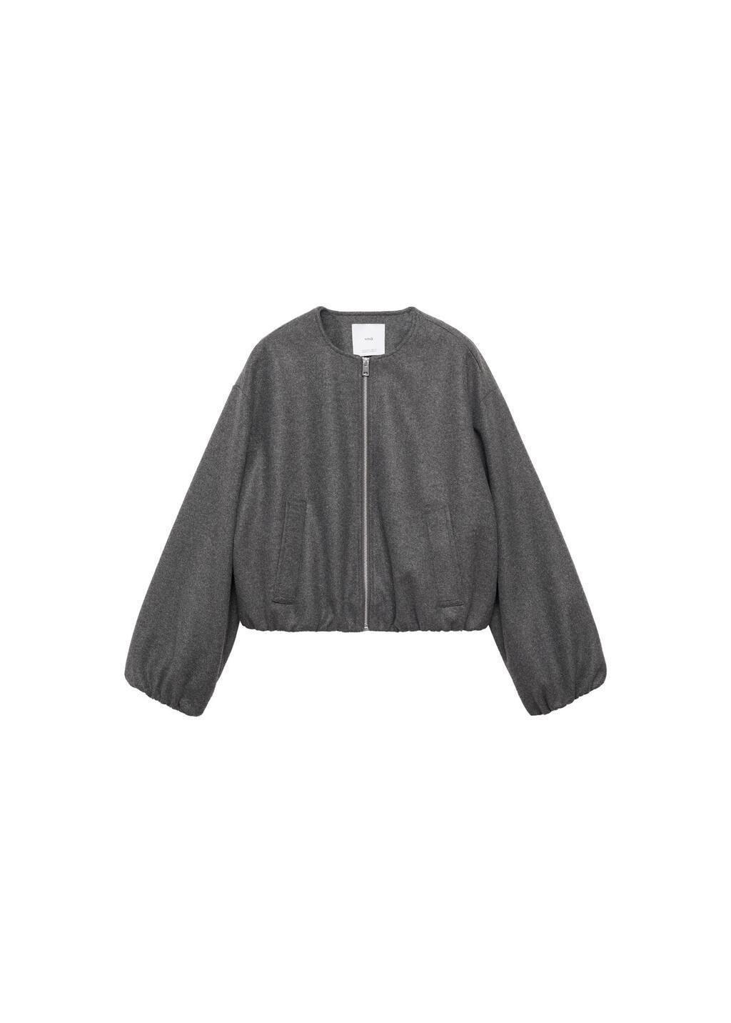 Grey Gathered Bomber Jacket, , large image number 3