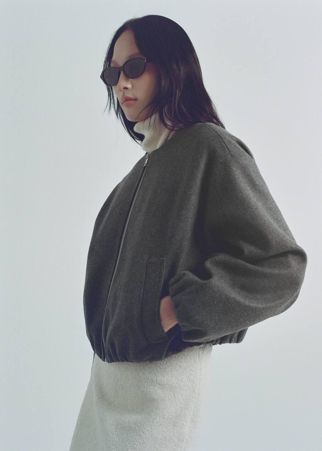 Grey Gathered Bomber Jacket, , large image number 5