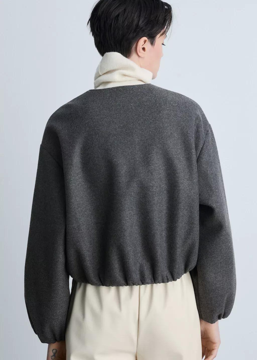 Grey Gathered Bomber Jacket, , large image number 6