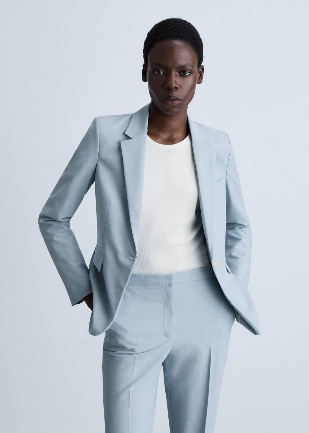 Blue Lt Pastel Fitted Suit Jacket, , large image number 0