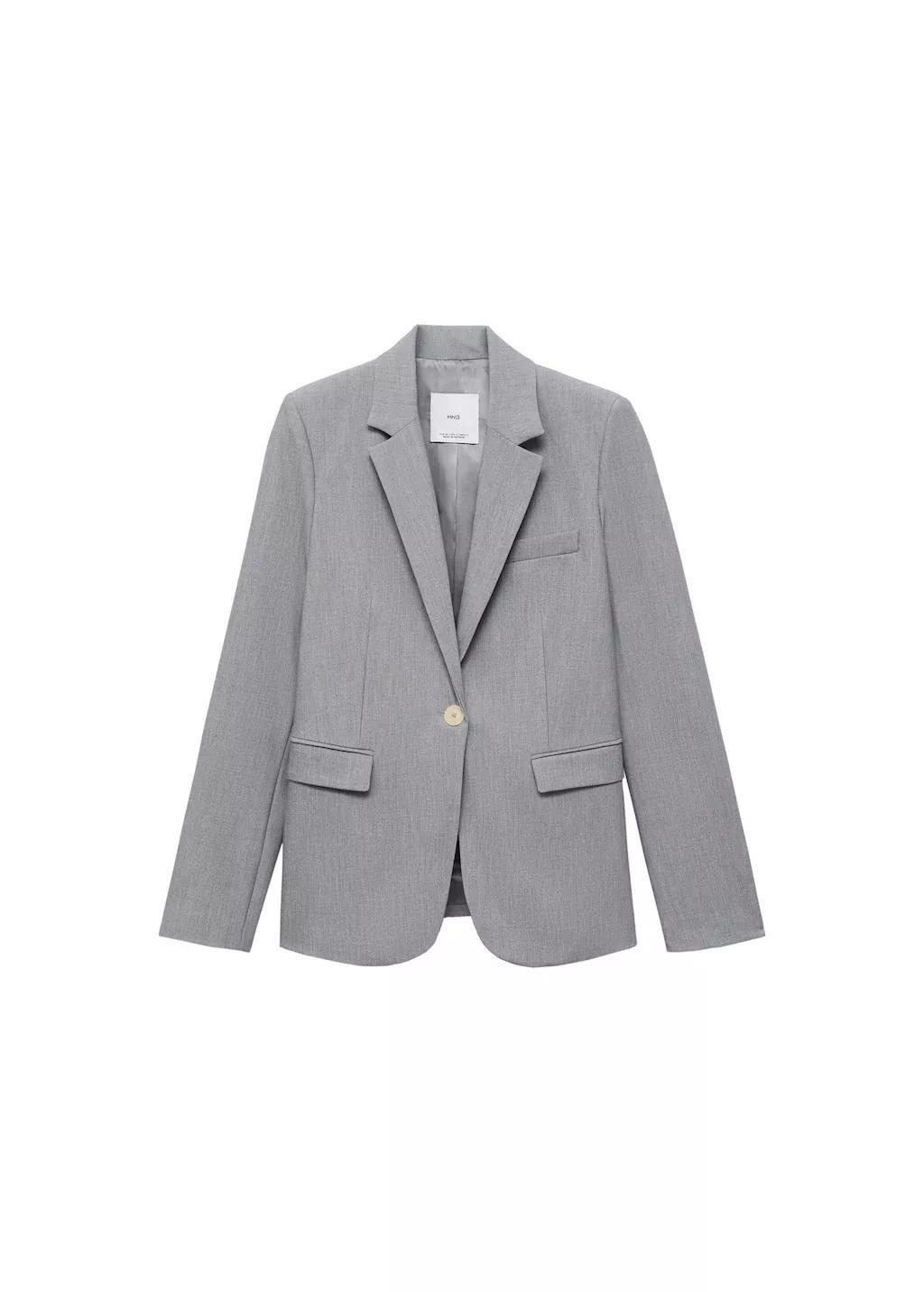 Grey Fitted Suit Jacket, , medium