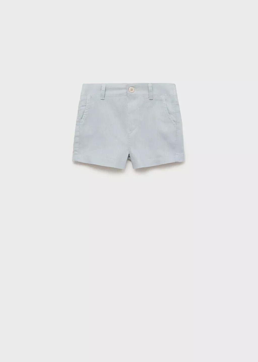 Blue Linen-Blend Bermuda Shorts, Baby Boy, , large image number 0