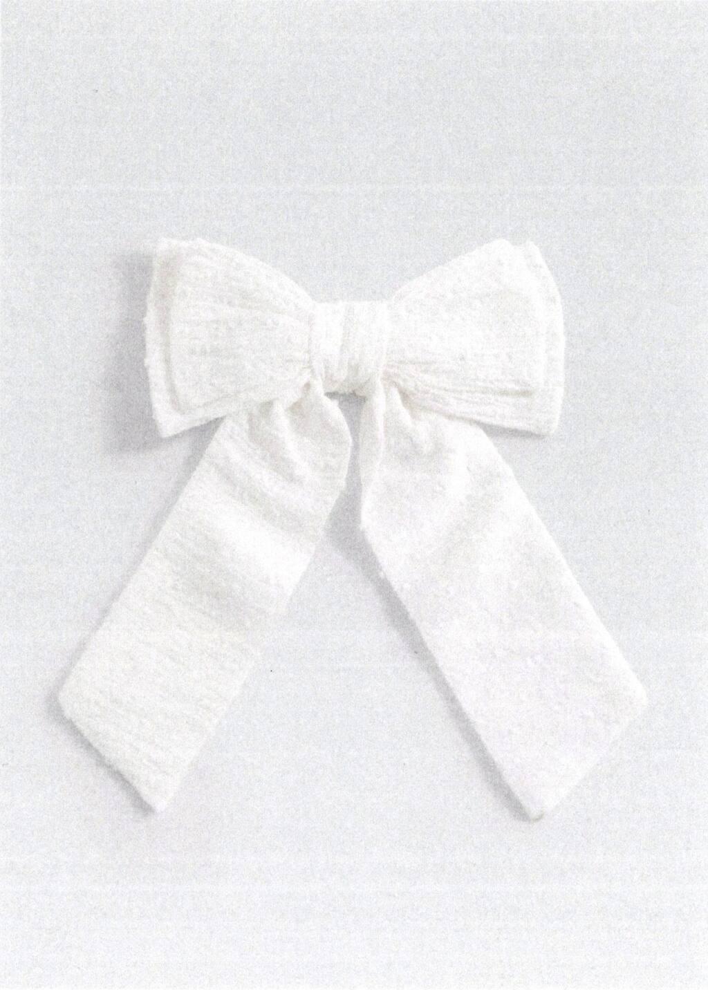 White Plumeti Bow Barrette, Kids Girl, White, large image number 1