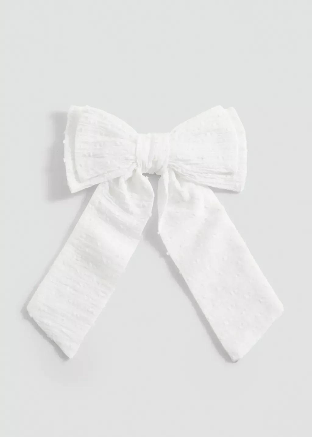 White Plumeti Bow Barrette, Kids Girl, White, large image number 2