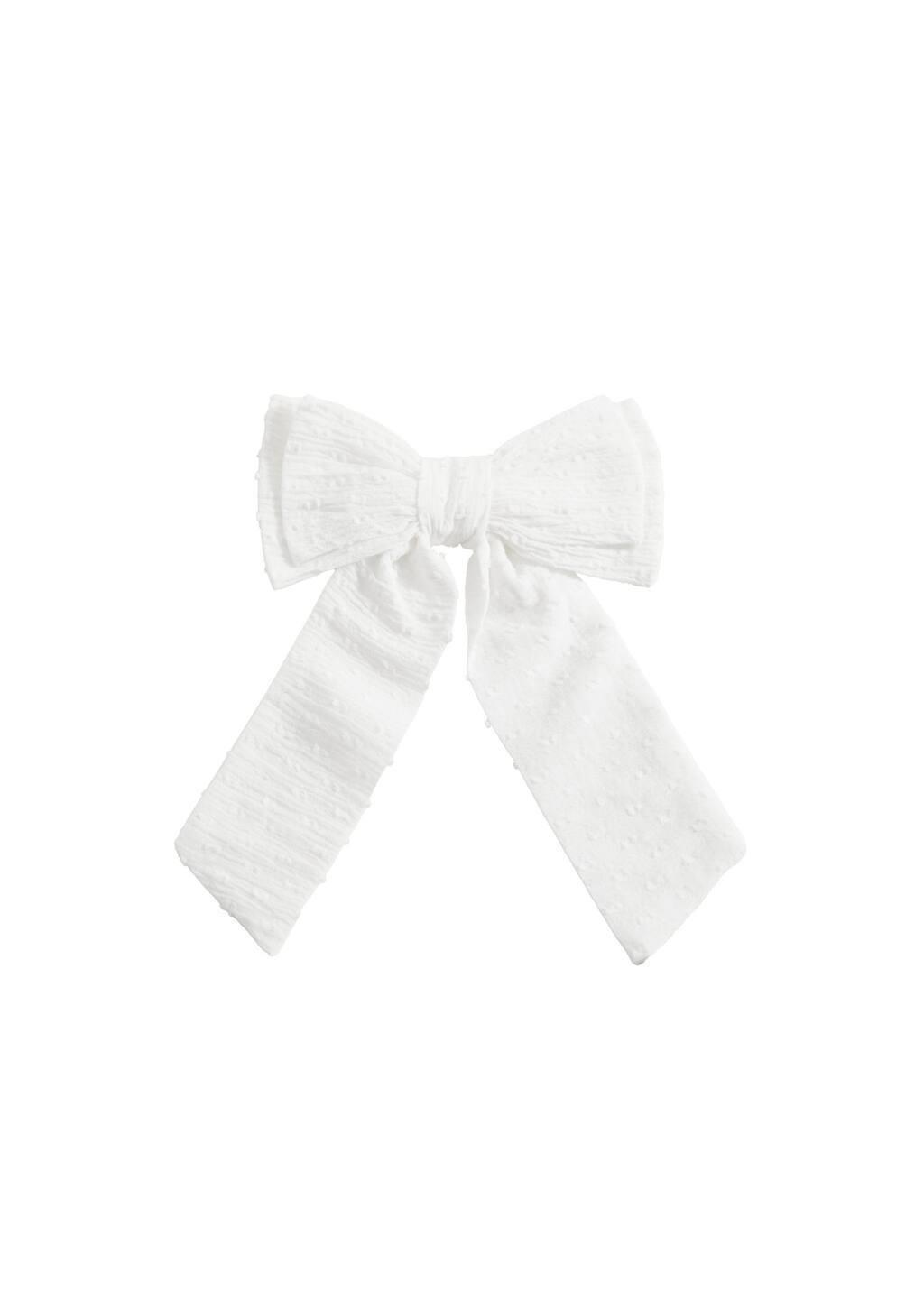 White Plumeti Bow Barrette, Kids Girl, White, large image number 2
