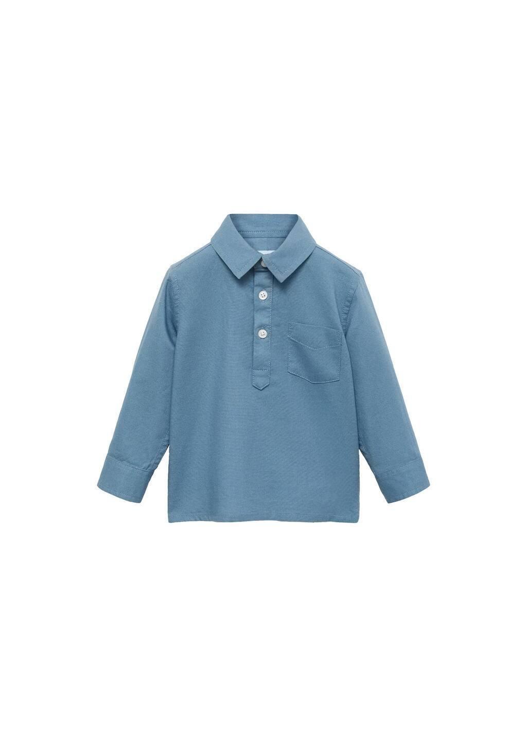Blue Polo Style Cotton Shirt, Baby Boy, , large image number 0