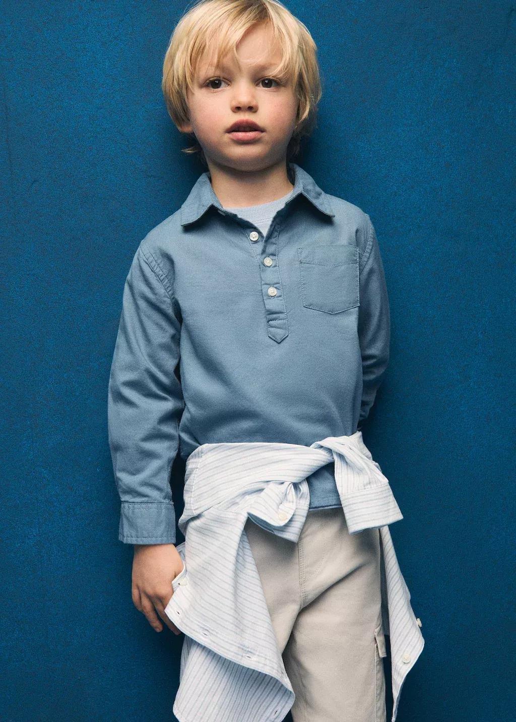 Blue Polo Style Cotton Shirt, Baby Boy, , large image number 3