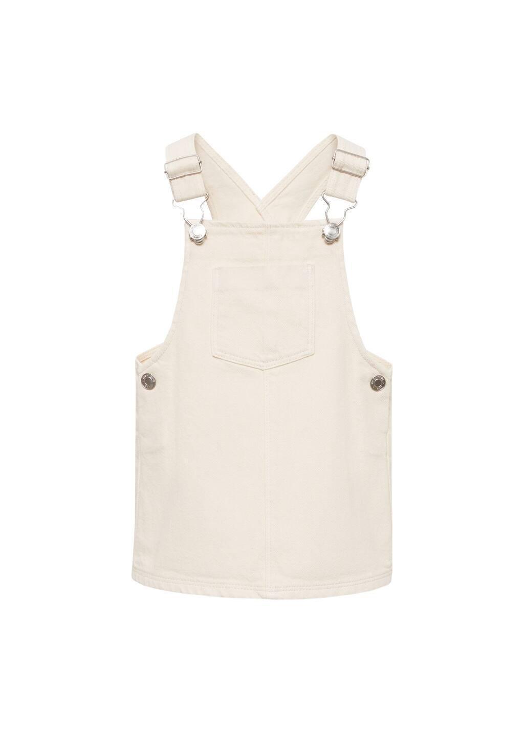 Beige Short Denim Pinafore, Baby Girl, , large image number 0