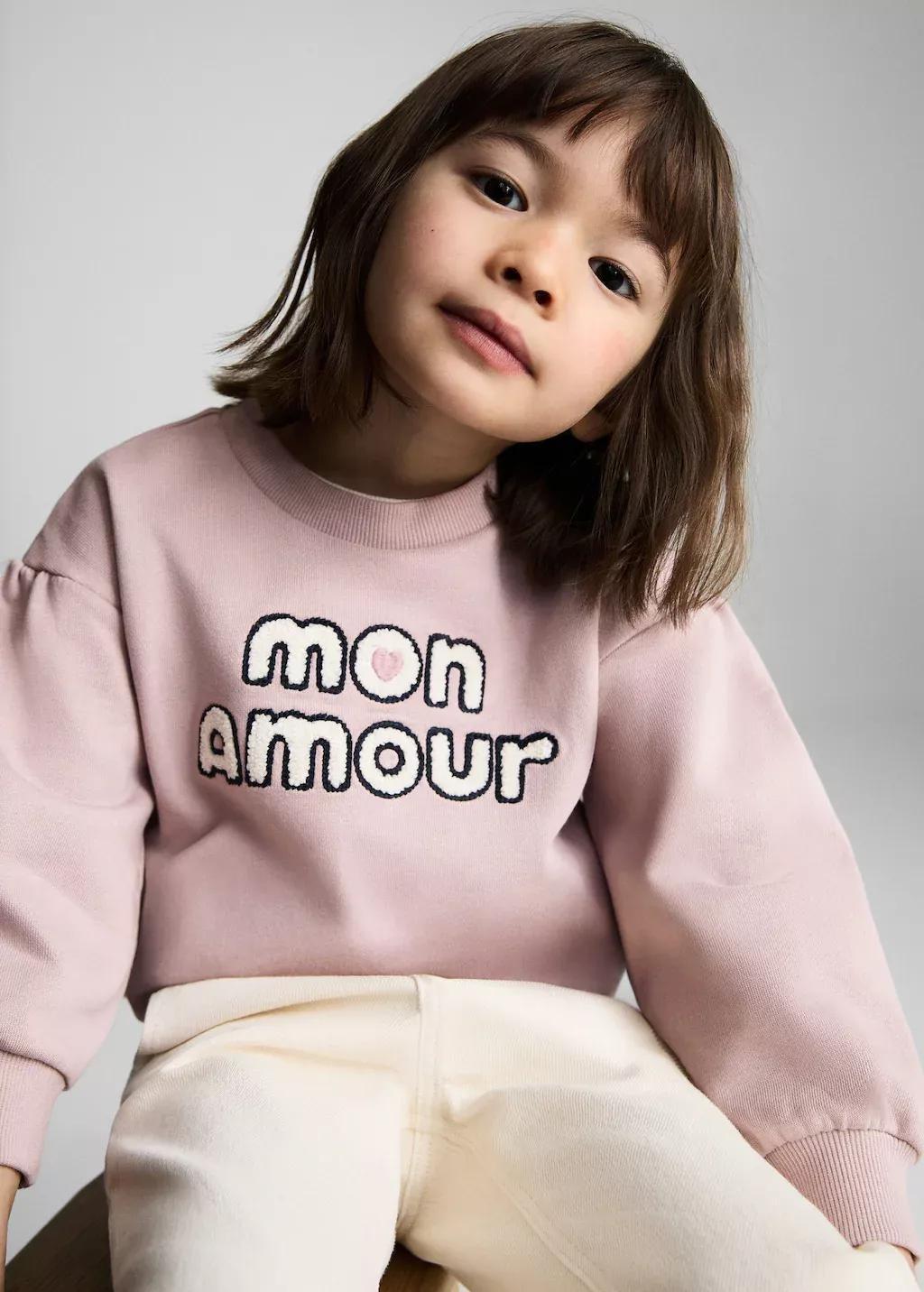 Pink Embossed Message Cotton Sweater, Baby Girl, , large image number 1