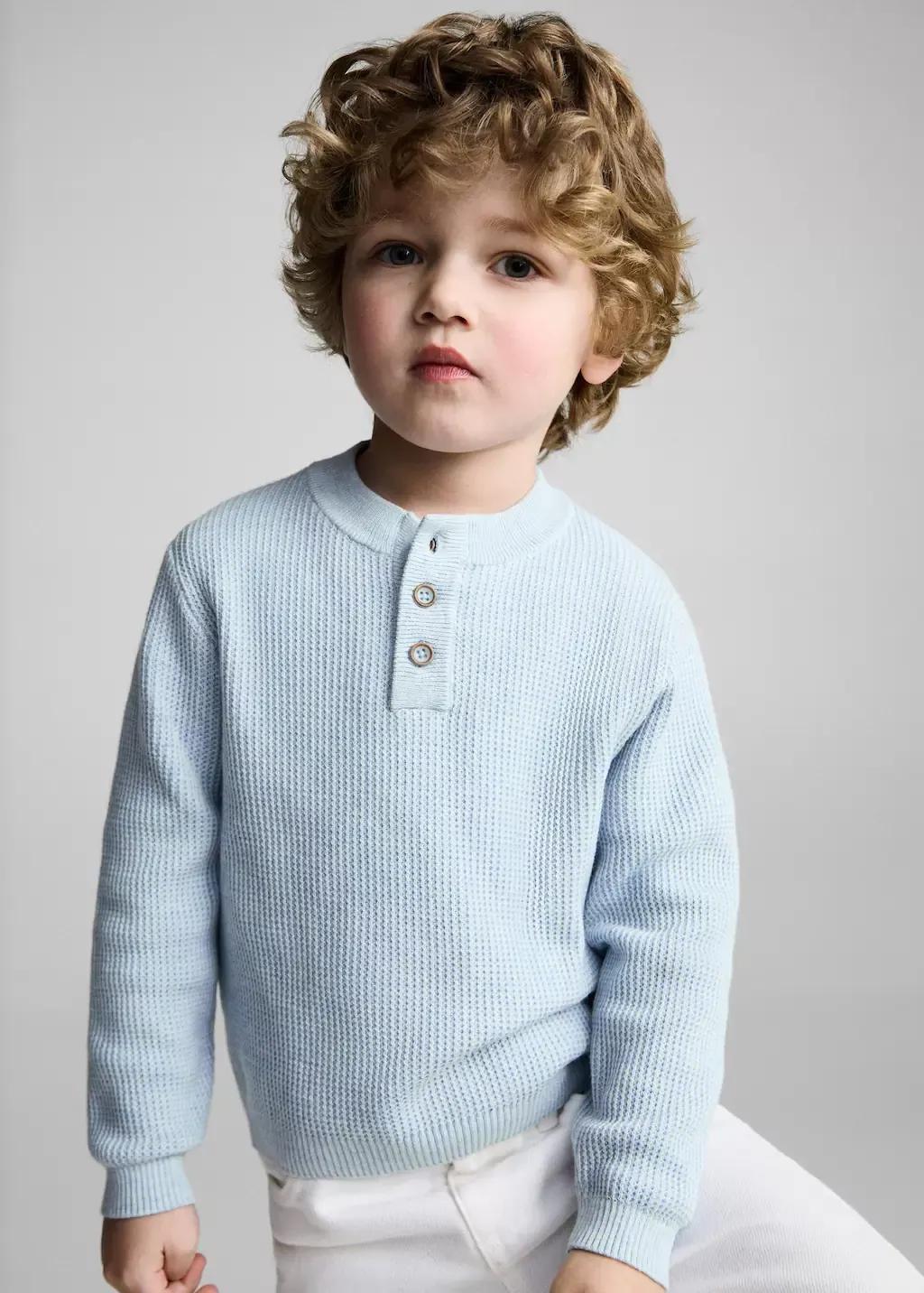 Blue Lt Pastel Knitted Cotton Sweater, Baby Boy, , large image number 0
