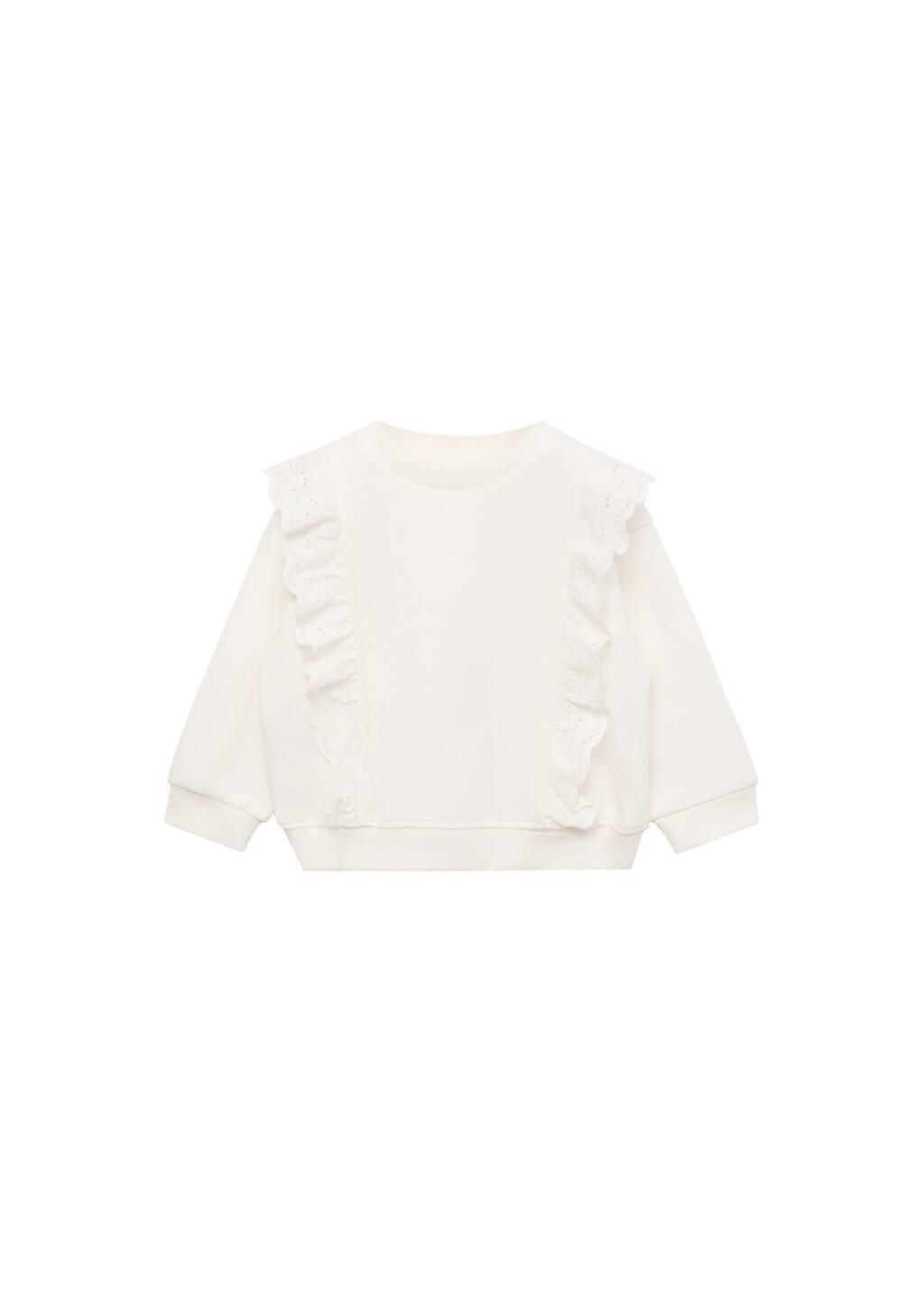 White Ruffle Detail Sweatshirt, Baby Girl, , medium