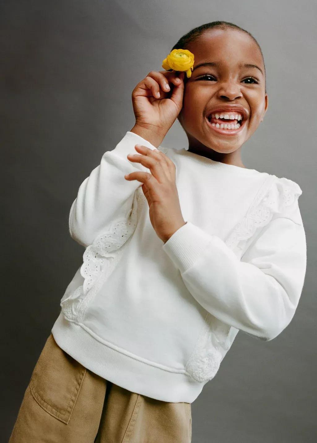 White Ruffle Detail Sweatshirt, Baby Girl, , large image number 3