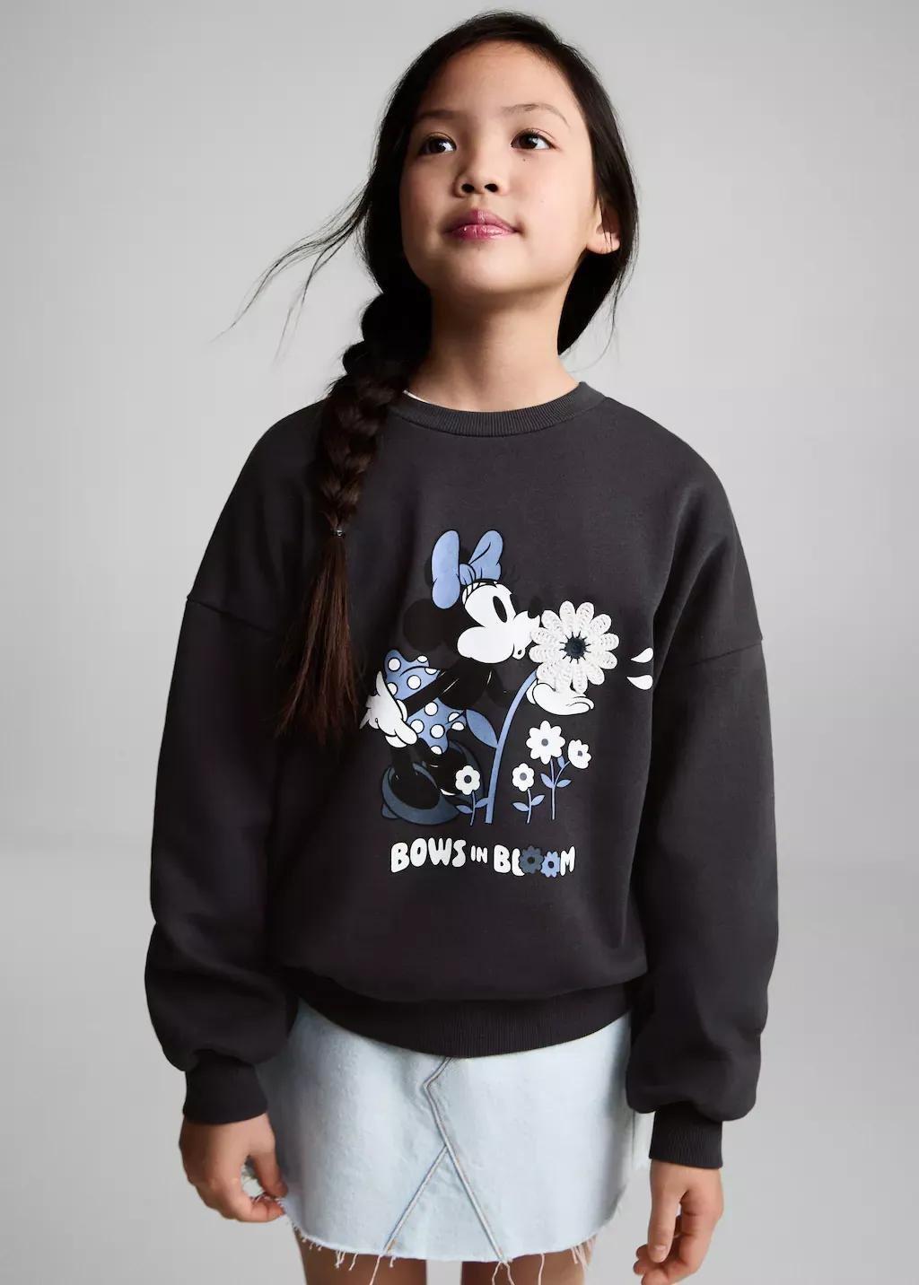 Grey Minnie Mouse Graphic Print Hoodie, Kids Girls, , large image number 1