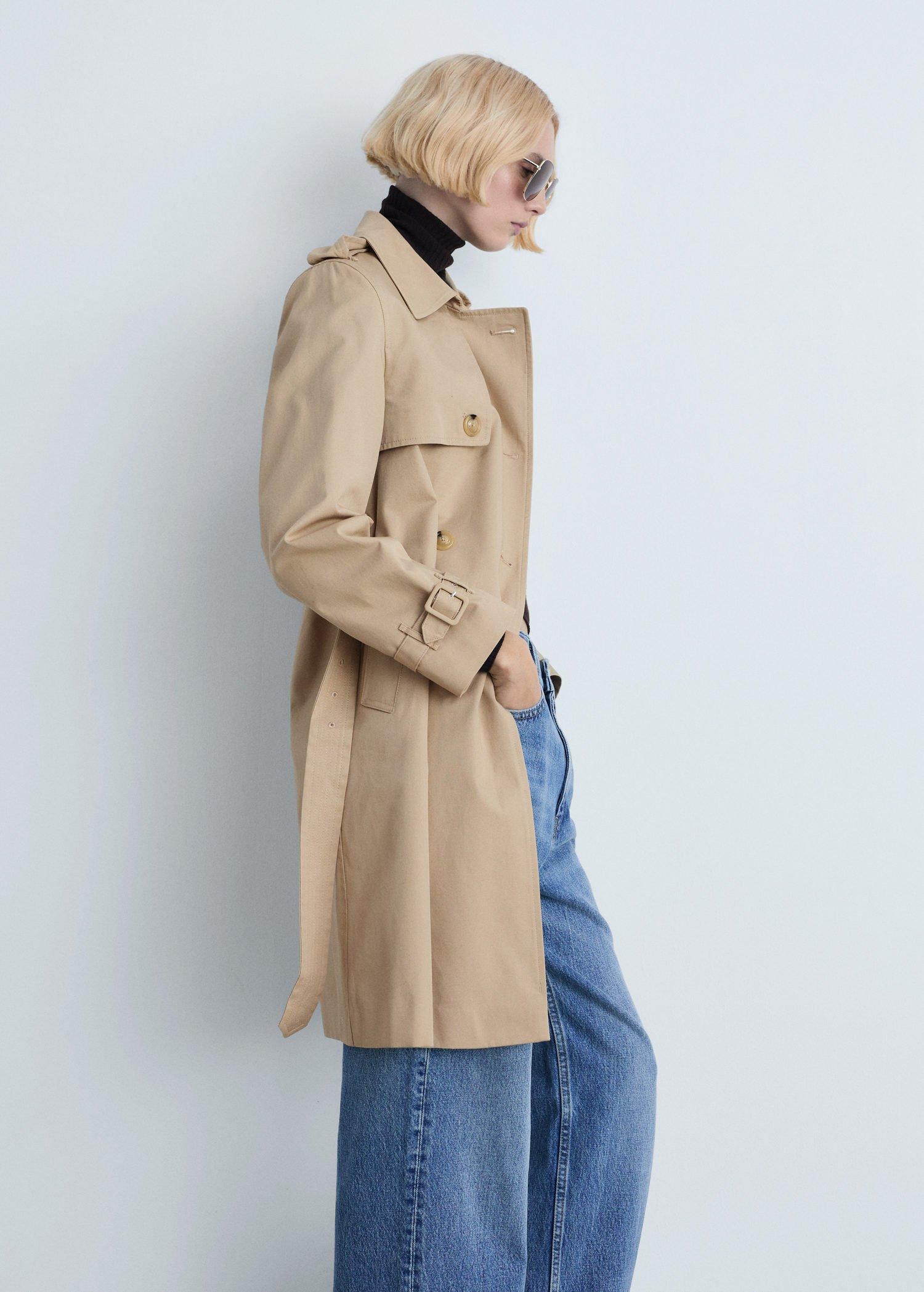 Beige Classic Belted Trench Coat, , large image number 6