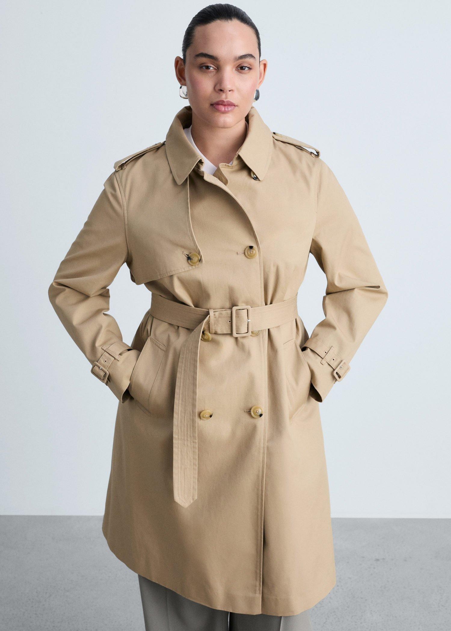 Beige Classic Belted Trench Coat, , large image number 8