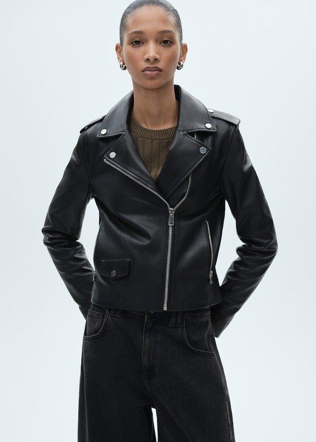 Black Leather Biker Jacket, , large image number 0