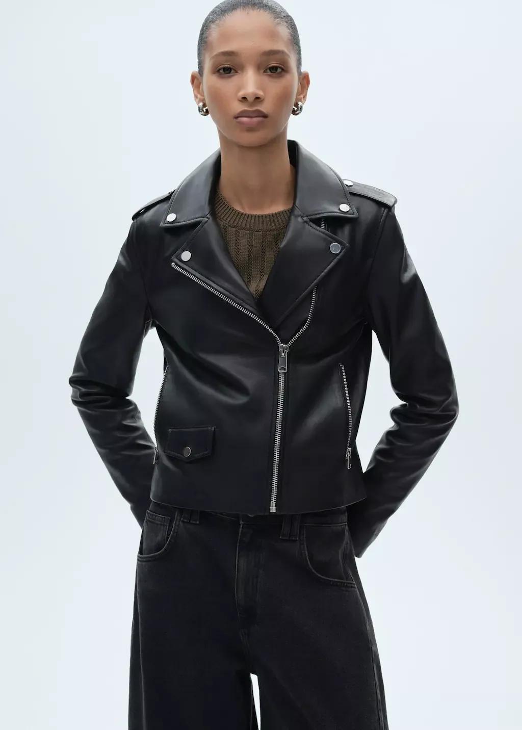 Black Leather Biker Jacket, , large image number 1