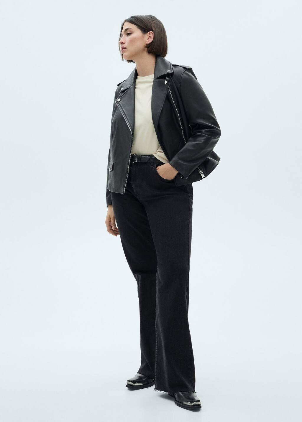Black Leather Biker Jacket, , large image number 5