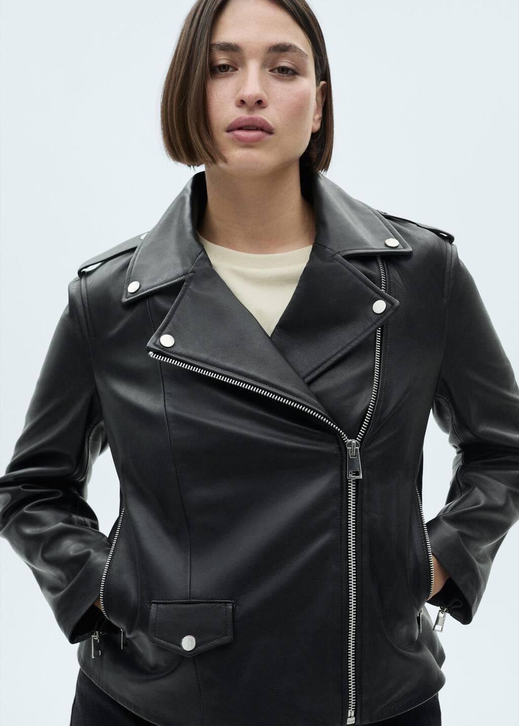 Black Leather Biker Jacket, , large image number 8